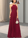 Chloe A-line Square Floor-Length Chiffon Bridesmaid Dress UKP0017502