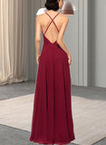 Chloe A-line Square Floor-Length Chiffon Bridesmaid Dress UKP0017502