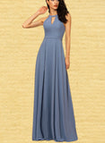 Aniyah A-line Scoop Floor-Length Chiffon Bridesmaid Dress UKP0017506