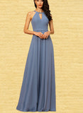 Aniyah A-line Scoop Floor-Length Chiffon Bridesmaid Dress UKP0017506