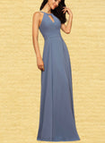 Aniyah A-line Scoop Floor-Length Chiffon Bridesmaid Dress UKP0017506