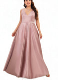 Averi A-line V-Neck Floor-Length Satin Bridesmaid Dress UKP0017507