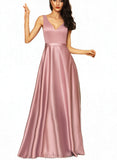 Averi A-line V-Neck Floor-Length Satin Bridesmaid Dress UKP0017507