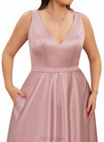 Averi A-line V-Neck Floor-Length Satin Bridesmaid Dress UKP0017507