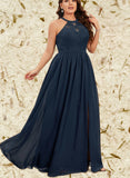 Mikayla A-line Scoop Illusion Floor-Length Chiffon Lace Bridesmaid Dress UKP0017508