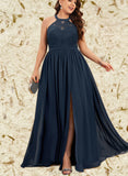 Mikayla A-line Scoop Illusion Floor-Length Chiffon Lace Bridesmaid Dress UKP0017508