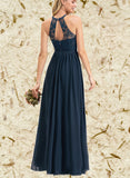 Mikayla A-line Scoop Illusion Floor-Length Chiffon Lace Bridesmaid Dress UKP0017508