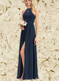 Mikayla A-line Scoop Illusion Floor-Length Chiffon Lace Bridesmaid Dress UKP0017508