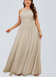 Jade A-line Scoop Floor-Length Chiffon Lace Bridesmaid Dress UKP0017509