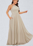 Jade A-line Scoop Floor-Length Chiffon Lace Bridesmaid Dress UKP0017509