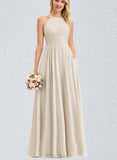 Jade A-line Scoop Floor-Length Chiffon Lace Bridesmaid Dress UKP0017509