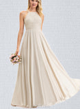 Jade A-line Scoop Floor-Length Chiffon Lace Bridesmaid Dress UKP0017509