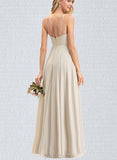 Jade A-line Scoop Floor-Length Chiffon Lace Bridesmaid Dress UKP0017509