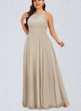 Jade A-line Scoop Floor-Length Chiffon Lace Bridesmaid Dress UKP0017509