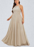 Jade A-line Scoop Floor-Length Chiffon Lace Bridesmaid Dress UKP0017509