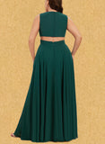 Arely A-line V-Neck Floor-Length Chiffon Bridesmaid Dress With Pleated UKP0017513