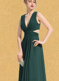 Arely A-line V-Neck Floor-Length Chiffon Bridesmaid Dress With Pleated UKP0017513