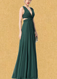 Arely A-line V-Neck Floor-Length Chiffon Bridesmaid Dress With Pleated UKP0017513