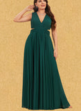 Arely A-line V-Neck Floor-Length Chiffon Bridesmaid Dress With Pleated UKP0017513