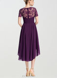 Hallie A-line Scoop Asymmetrical Chiffon Lace Bridesmaid Dress UKP0017514