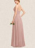 Olivia A-line V-Neck Floor-Length Chiffon Bridesmaid Dress With Pleated UKP0017515