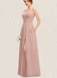 Olivia A-line V-Neck Floor-Length Chiffon Bridesmaid Dress With Pleated UKP0017515