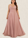 Olivia A-line V-Neck Floor-Length Chiffon Bridesmaid Dress With Pleated UKP0017515