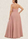 Olivia A-line V-Neck Floor-Length Chiffon Bridesmaid Dress With Pleated UKP0017515