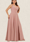 Olivia A-line V-Neck Floor-Length Chiffon Bridesmaid Dress With Pleated UKP0017515