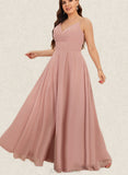 Olivia A-line V-Neck Floor-Length Chiffon Bridesmaid Dress With Pleated UKP0017515