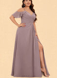 Beatrice A-Line V-neck Cold Shoulder Floor-Length Chiffon Bridesmaid Dress With Pleated UKP0017516