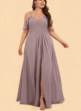 Beatrice A-Line V-neck Cold Shoulder Floor-Length Chiffon Bridesmaid Dress With Pleated UKP0017516