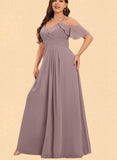 Beatrice A-Line V-neck Cold Shoulder Floor-Length Chiffon Bridesmaid Dress With Pleated UKP0017516