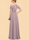 Beatrice A-Line V-neck Cold Shoulder Floor-Length Chiffon Bridesmaid Dress With Pleated UKP0017516