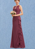 Aimee Sheath/Column Scoop Floor-Length Chiffon Bridesmaid Dress With Cascading Ruffles UKP0017517