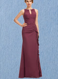 Aimee Sheath/Column Scoop Floor-Length Chiffon Bridesmaid Dress With Cascading Ruffles UKP0017517