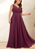 Kassidy A-line V-Neck Floor-Length Chiffon Bridesmaid Dress With Pleated UKP0017520