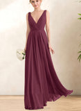 Kassidy A-line V-Neck Floor-Length Chiffon Bridesmaid Dress With Pleated UKP0017520