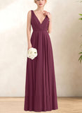 Kassidy A-line V-Neck Floor-Length Chiffon Bridesmaid Dress With Pleated UKP0017520