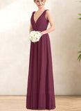 Kassidy A-line V-Neck Floor-Length Chiffon Bridesmaid Dress With Pleated UKP0017520