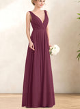 Kassidy A-line V-Neck Floor-Length Chiffon Bridesmaid Dress With Pleated UKP0017520