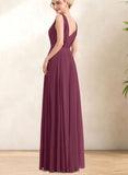 Kassidy A-line V-Neck Floor-Length Chiffon Bridesmaid Dress With Pleated UKP0017520