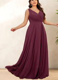 Kassidy A-line V-Neck Floor-Length Chiffon Bridesmaid Dress With Pleated UKP0017520