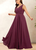 Kassidy A-line V-Neck Floor-Length Chiffon Bridesmaid Dress With Pleated UKP0017520