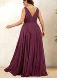 Kassidy A-line V-Neck Floor-Length Chiffon Bridesmaid Dress With Pleated UKP0017520