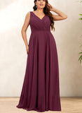 Kassidy A-line V-Neck Floor-Length Chiffon Bridesmaid Dress With Pleated UKP0017520