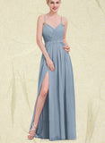 Cierra A-line V-Neck Floor-Length Chiffon Bridesmaid Dress With Pleated UKP0017521