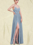 Cierra A-line V-Neck Floor-Length Chiffon Bridesmaid Dress With Pleated UKP0017521