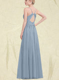 Cierra A-line V-Neck Floor-Length Chiffon Bridesmaid Dress With Pleated UKP0017521