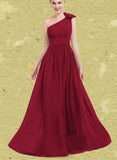 Charity A-Line One-Shoulder Floor-Length Chiffon Bridesmaid Dress With Flower(s) Pleated UKP0017522